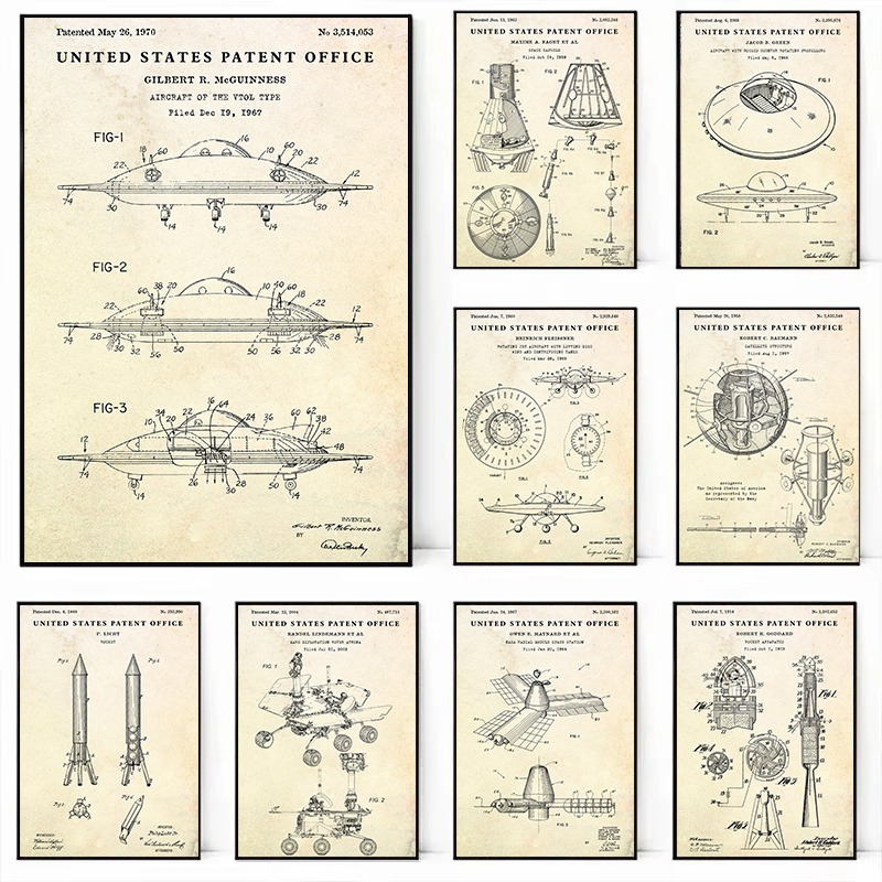 Star Map Poster - Plakat Vintage Plan Latającego Talerza UFO